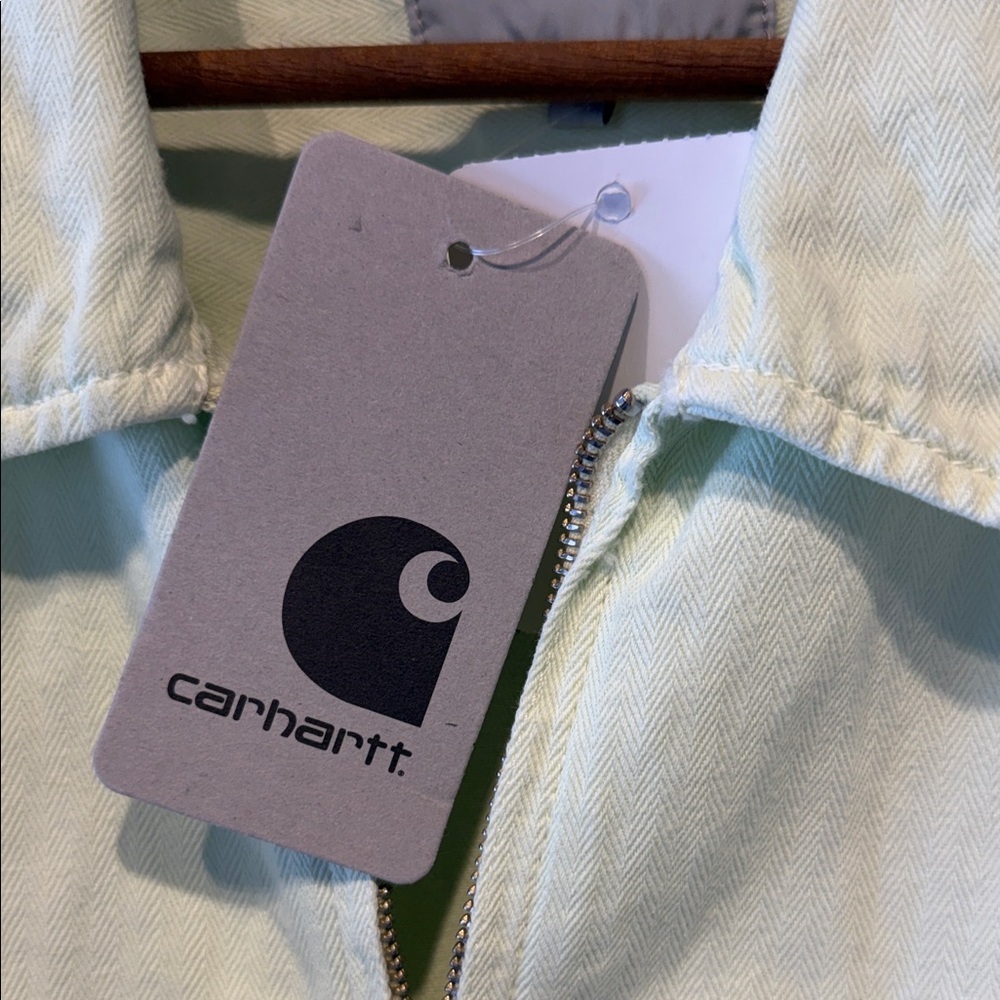 Carhartt WIP Neon Green Linen-Blend Zip-Up Rainier Shirt Jacket - Picture 4 of 7